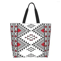Shopping Bags Kabyle Pottery Amazigh Ornament Grocery Tote Ethnic Geometric Canvas Shopper Shoulder Bag Big Capacity Handbag