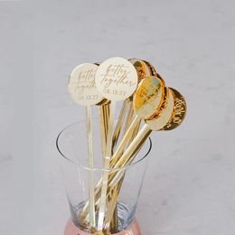 50pcs Personalised Round Drink Stirrers Wedding Decorations Bachelorette Party Cocktail Stirrer Baby Shower Swizzle 240104