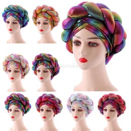 Already Made African Auto Gele Headtie Lastest Muslim Hijab Turban Cap for Women Braid Hat Female Head Wrap Bonnet Nigerian