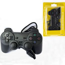 Flerfärgade PS2 Wired Controller Handle Joystick Shock Game Console Controllers Färgglada Gamepad för Sony PlayStation Play Station 2 Vibration med förpackningar