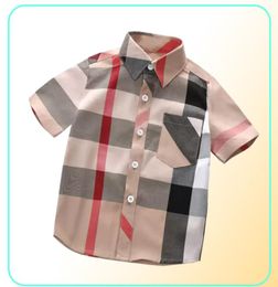 Moda criança crianças menino verão manga curta camisa xadrez designer botão camisa topos roupas 28 y358s2773129