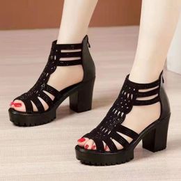 Sandals Women's Chunky Heel Shoes 2024 Summer Roman Open Toe Platform Heeled For Women Office Ladies High Female Pumps