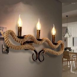 Wall Lamp Vintage Rope Lights Horns Shape Bedroom Bedside Socnces Light Fixtures Home Decorative Luminaire Fixtues Lamps