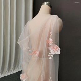 Bridal Veils Beautiful 3D Flower Pink Wedding Cape Short Bolero Shoulder Veil Accessories