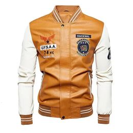 Moto Leather Jackets men Slim Fit PU Coats High Quality And Fashion Autumn Men's sheepskin Mustang Rider aviation jacket 240103