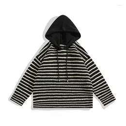 Men's Sweaters Color-blocked Stitching Striped Hooded Autumn Winter Trendy High Street Casual Versatile Couple Pullover Knitwear