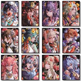Genshin Impact Animation Game Character Flower Wall Art HD Home Bedroom Interior Canvas Art 240104