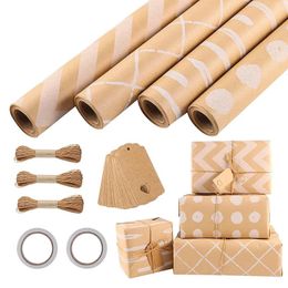 Gift Wrap Wrapping Paper Rolls Set Multipurpose Kraft With Tags Rope Sticky Glue For Christmas Birthday Wedding