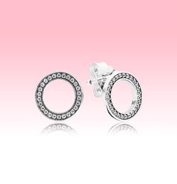 Sparkling Circle Stud Earrings 925 Sterling Silver Women Jewelry with Original box for CZ diamond circle Earring sets2455189
