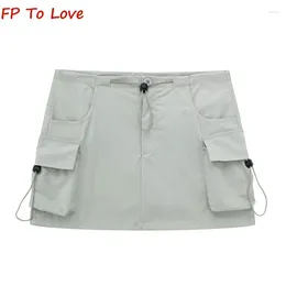 Skirts Pocket Trim Spice Style Elastic Waist Work 2024 Summer Have Bottoming Sexy Low Anti-Flare Cargo Bag Hip Short Skirt