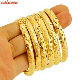 8MM 6PcsLot Dubai Gold Bangles for Women Men 24k Colour Ethiopian Bracelets African Jewellery Saudi Arabia Wedding Bride Gift 240103