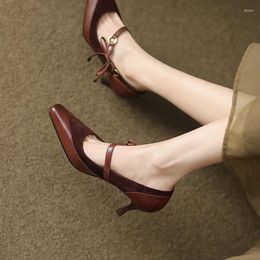 Dress Shoes 2024 Spring Women Pumps Natural Leather 22-24.5cm Length Sheepskin Suede Pigskin High Heel Buckle Mary Jane