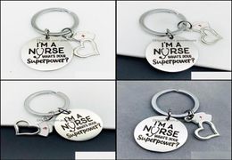 Keychains Fashion Accessories 10Pc Stainless Steel Charm Women Bag Key Ring Holder Jewellery Im A Nurse Pendant Keychain Hospital Da8789383