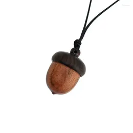 Chains 1PC Vintage Screwable Ebony Acorn Pendant Wooden Box Long Necklace Pine Cone Design Drop Jewellery Decor