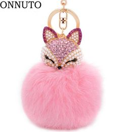 Lovely Crystal Faux Fur Keychains Women Trinkets Suspension On Bags Car Key Chain Keyrings Toy Gifts 7C03943318023