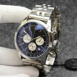 44MM Quality Watch Chronograph Quartz Movement Black Dial 50TH ANNIVERSARY Men Watch Steel Strap Mens Wristwatches Luxury Watch