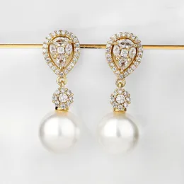 Dangle Earrings UILZ Simple Temperament Pearl For Women European And American Exquisite Micro-paved Zircon Bridal Dress Earring Jewellery