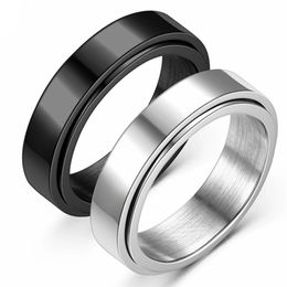 Wedding Rings Anxiety Fidget Spinner Ring Black Silver Stainless Steel Rotating Emotional Ring 240103