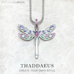 Colourful Dragonfly Pendant Link Chain Necklace Summer Brand Fine Jewellery Europe 925 Sterling Silver Gift For Women 240103