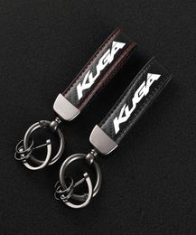 Keychains HighGrade Leather Car KeyChain 360 Degree Rotating Horseshoe Key Rings For Ford Kuga Accessories6293419