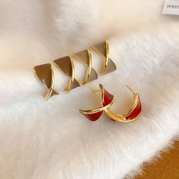 Stud Earrings South Korea Drop Oil Cross Geometric Temperament Simple Metal Fashion Women's Jewelry