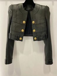 HIGH QUALITY est Fashion 2024 Designer Jacket Women's Faux Leather Patchwork Lion Buttons Trimmer Jacket 240103
