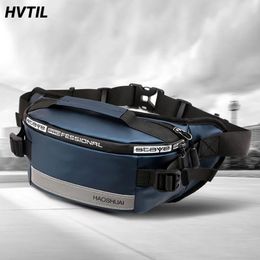 HVTIL Men Fanny Pack Fashion Daily Street Chest Bag High Quality Reflector Strip Nylon Cashier Waist Run Zipper Waterproof 240103