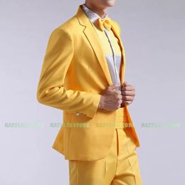 Mens Suit Longsleeved Men's Suits Pants Hosted Theatrical Tuxedos Wedding Prom Male Red Yellow Blue Formal Regular Clothes 240103