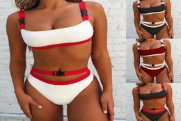 Sports Style Sexy Ladies Bikini 2019 Summer New Women039s Solid Colour Buckle Split Swimsuit 2 Styles1220494