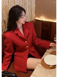 Women's Suits UNXX Autumn And Winter 2024 Woolen Suit Jacket Unique Chic Niche High Sense Waist Slimming Red Coat Top