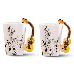 Mugs 2X Creative Novelty Guitar Handle Ceramic Cup Free Spectrum Coffee Milk Tea Mug Unique Musical Instrument Gift