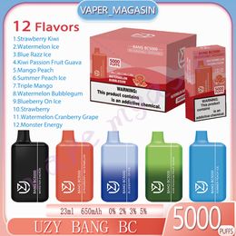 100% Original UZY Bang BC 5000 puff Disposable Vape Pen 0% 2% 3% 5% concentration 5K Puff 12 flavors 650mAh rechargeable battery 12ml Preloaded cartridge e-cigarette