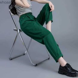 Women's Jeans Green Casual Women Jeans Spring Autumn Fashion Harem Pants Korean Clothing New Streetwear High Waist Solid All-match Trousers YQ240104