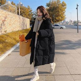 Leather Oversize Techwear Korean Long Hooded Jacket Vintage Y2k Winter Women Heavy Coats Street Casual Solid Warm Female Clothes Parkas