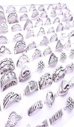 Wholesale 100pcs Womens Jewellery Rings Bohemia Style Silver Plated Fashion Beauul Party Gift Mixed Styles6509323