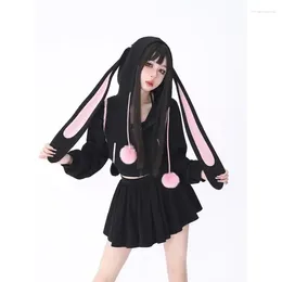 Women's Hoodies Autumn Women Ear Zipper Long Sleeve Jacket Coat Hooded Sweatshirts Harajuku Dress Sets Y2K Outfits