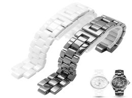 Convex Watchband Ceramic Black White Watch for J12 Bracelet Bands 16mm 19mm Strap Special Solid Links Folding Buckle H09156231278