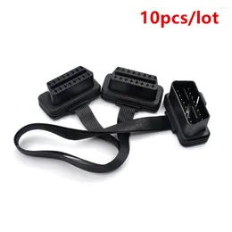 10pcs/lot Flat Thin 16Pin OBD 2 Extender OBD2 16 Pin ELM327 Male To Dual Female Y Splitter Elbow OBDII Extension Connector Cable