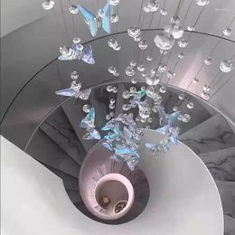 Chandeliers Butterfly Ceiling Chandelier Living Room Home Decoration Loft Spiral Staircase Hanging Lamp Dining Chrome Kitxhen Light