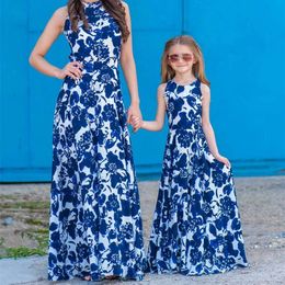 Women Girls Strapless Long Maxi Dress Floral Print Mother Daughter Matching Outfits Elegant Party Vestidos Family Look 240104