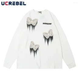 Men's T Shirts Butterfly Pattern Casual Long Sleeve T-shirt Mens Autumn Loose Double-sided Printing Crew Neck Cotton Tee Men