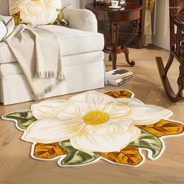 Carpets Waterproof Oil-Proof Leather Floor Mat Flower Series Special-Shaped Carpet American Living Room Home Bedroom Bedside Luxury