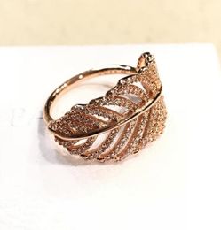 925 sterling silver rose gold light feather ring with diamonds suitable for charm style Jewellery fashion ladies wedding rings8017982