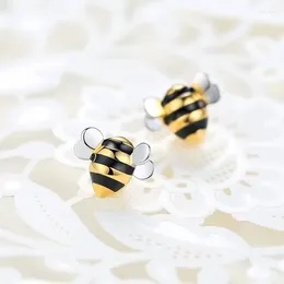 Stud Earrings Trendy Silver Color Cute Bee Yellow Black Enamel For Women Girl Gift Fashion Jewelry Dropship Wholesale