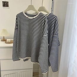 Women's Hoodies 2024 Early Autumn Slim Striped Hoodie For Casual Blue And White Contrasting Versatile Round Neck Pullover Top