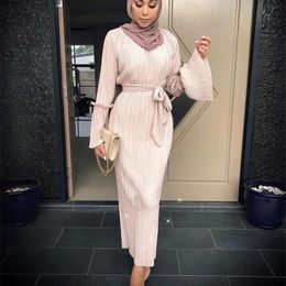 Clothing Muslim Wrinkled Pencil Skirt Pliss Maxi Dress Trumpet Sleeve Abaya Long Robes Tunic Middle East Ramadan Arab Islamic Clothing