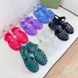 Classic Designers Women Sandal Rubber Slippers Jelly Sandals Beach Flat Casual Shoe Alphabet Pink Green Candy Colours Outdoor Roman