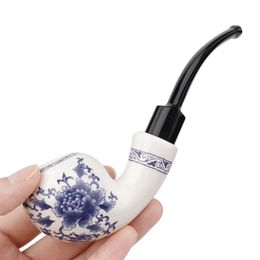 RU MuXiang Blue and white porcelain tobacco pipe 9mm Philtre element smoking pipe Chinese style ceramic pipe pipe holder 240104