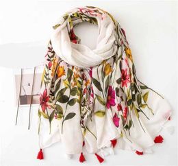 New Winter Scarf for Women National Style Fringes Viscose Ladies Floral Shawls Cotton Linen Scarves Ladies Foulard Muslim Hijabs3178599