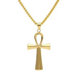 NEW Stainless Steel Ankh Necklace Egyptian Jewellery Hip Hop Pendant Iced Out Gold Key To Life Egypt Necklace 24" Chain3773769
